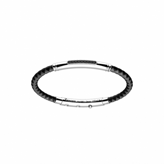 Brazalete Hombre Rígido Negro y Acero EXB919-NE